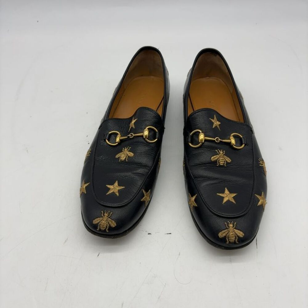 Gucci Jordaan Bee & Star Embroidered Leather Loafers